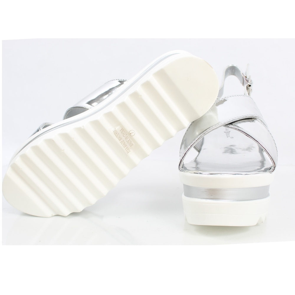 Silver Shimmer Open Toe Criss Cross Slingback - Picture 4 of 6